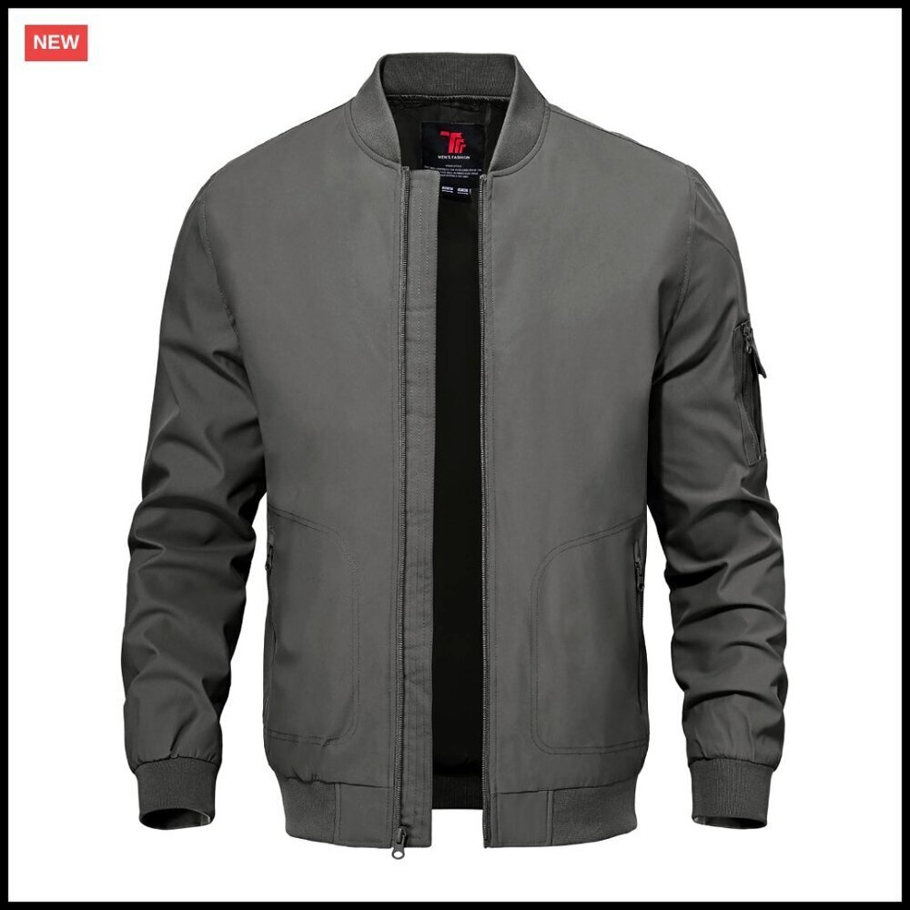 Lightweight Bomber Jacket Windproof Polyester Casual Stylish Zip Up Varsity Fit